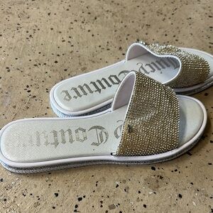 Juicy Couture Gold and White Slide Sandals